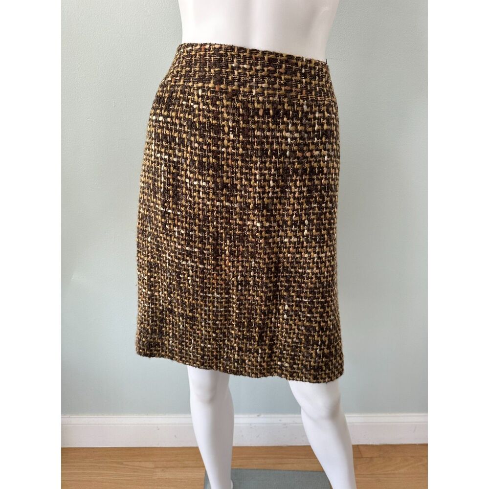 NWD Vintage Brown Tweed Pencil Skirt Multi Tonal Wool Blend Textured Midi sz 16